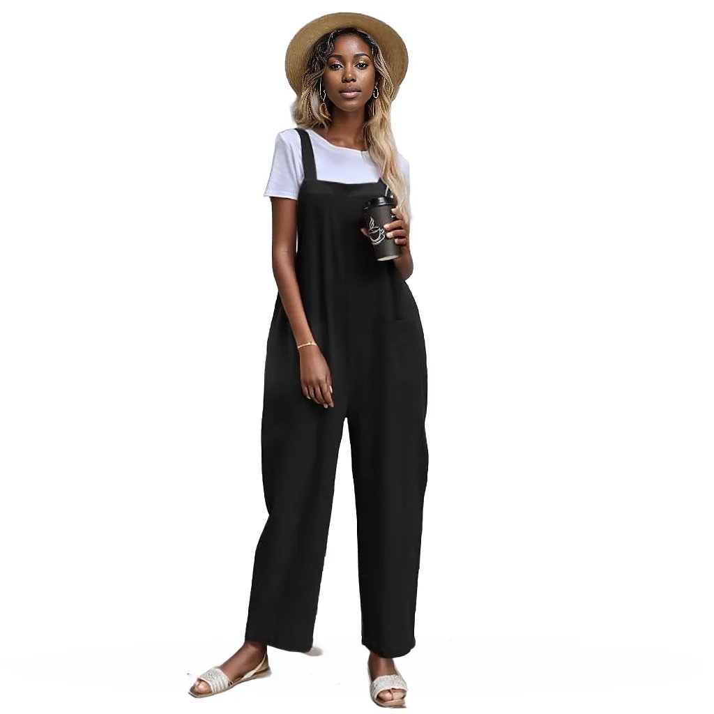 Dual Pocket Solid Overall Jumpsuit Without Tee