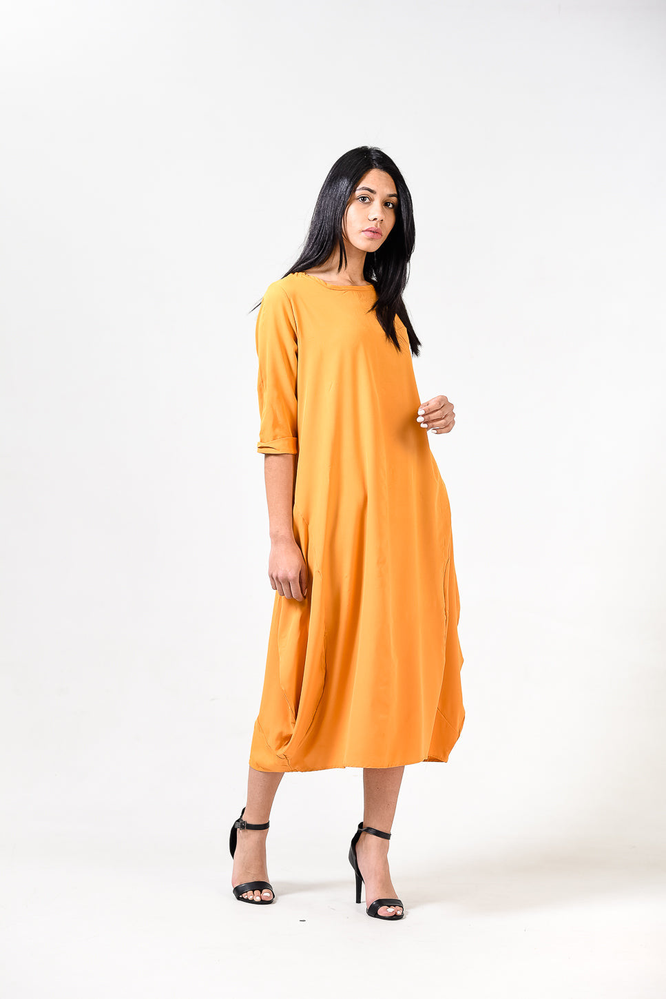 Solid Round Neck A Line Dress