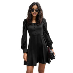 Satin Off Shoulder Puff-Sleeve Dress