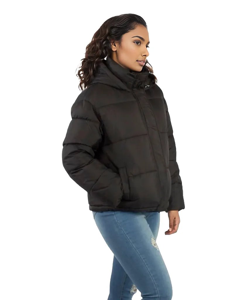 Padded Short Puffer Jacket With Drawstring and Hood