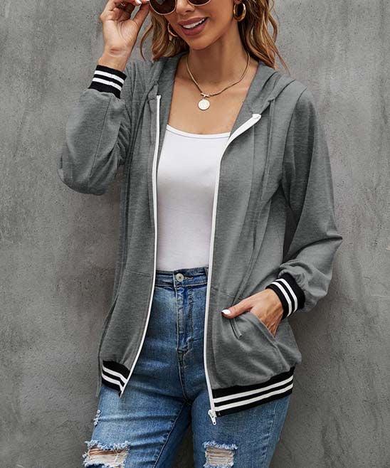 Solid Color Zipper Hooded Long Sleeve Jacket