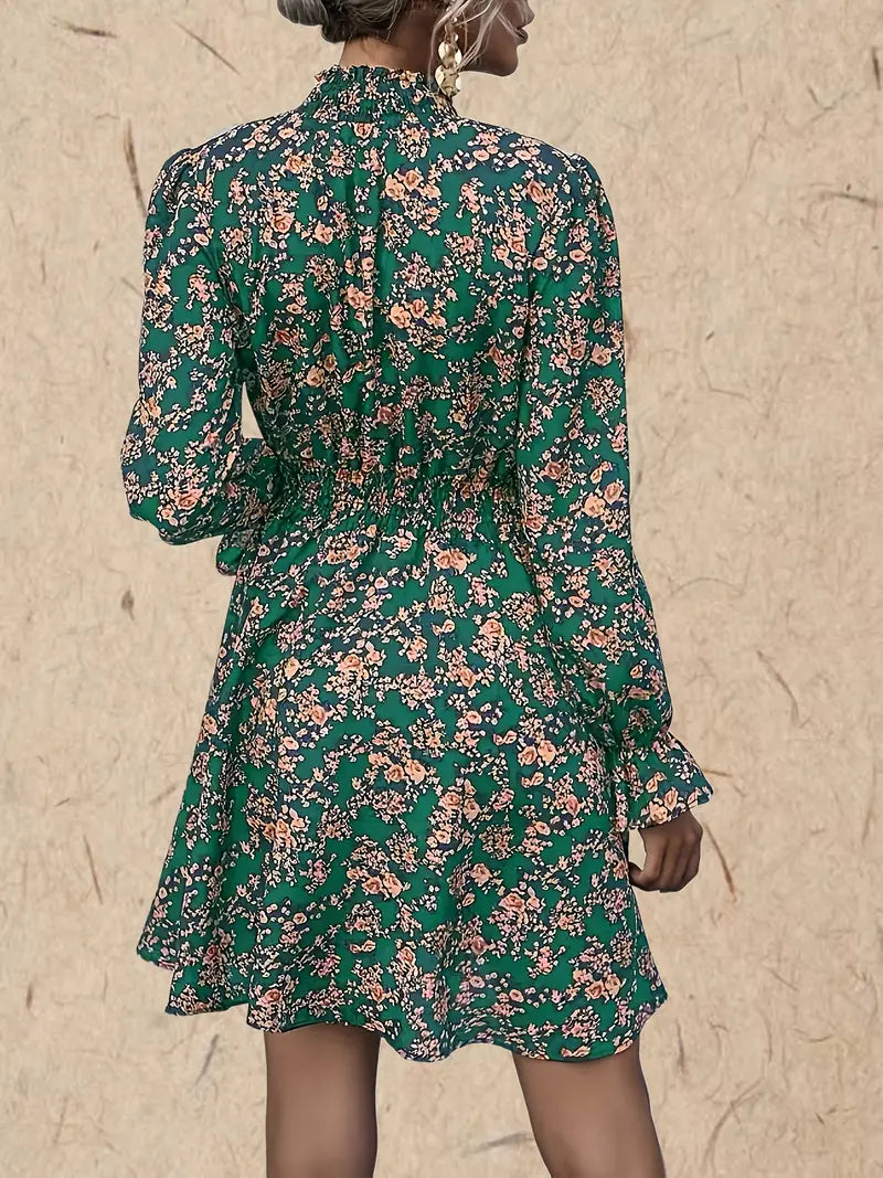 Floral Print Flounce Sleeve Mini Dress