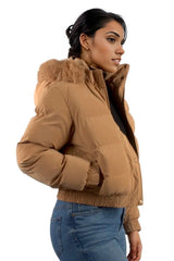 Solid Fur Hooded Padded Coat jacket