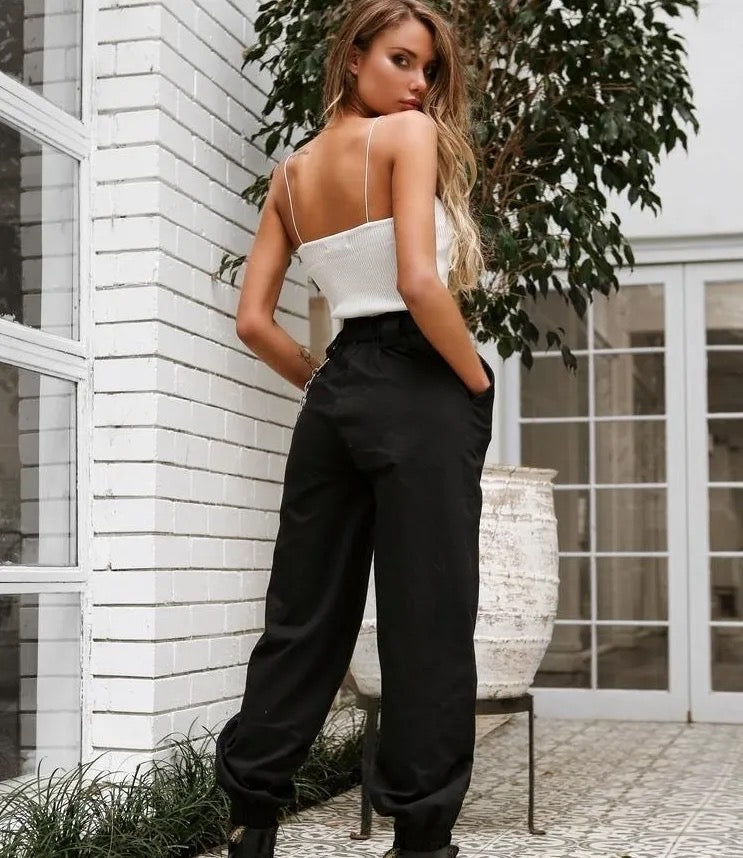 Cargo Trousers High Waist Button Pants without chain