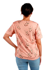 Leaf Printed V-Neck T-Shirt