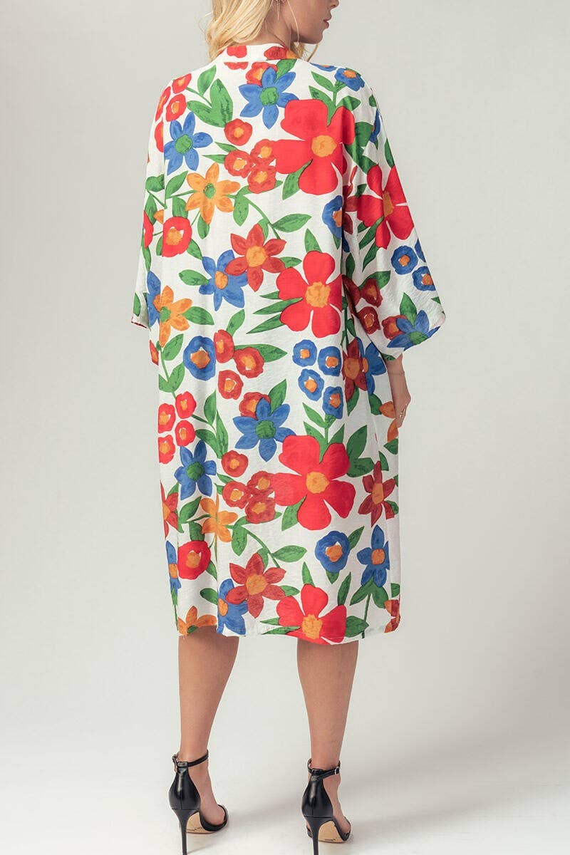 Open Floral Mid Length Kimono