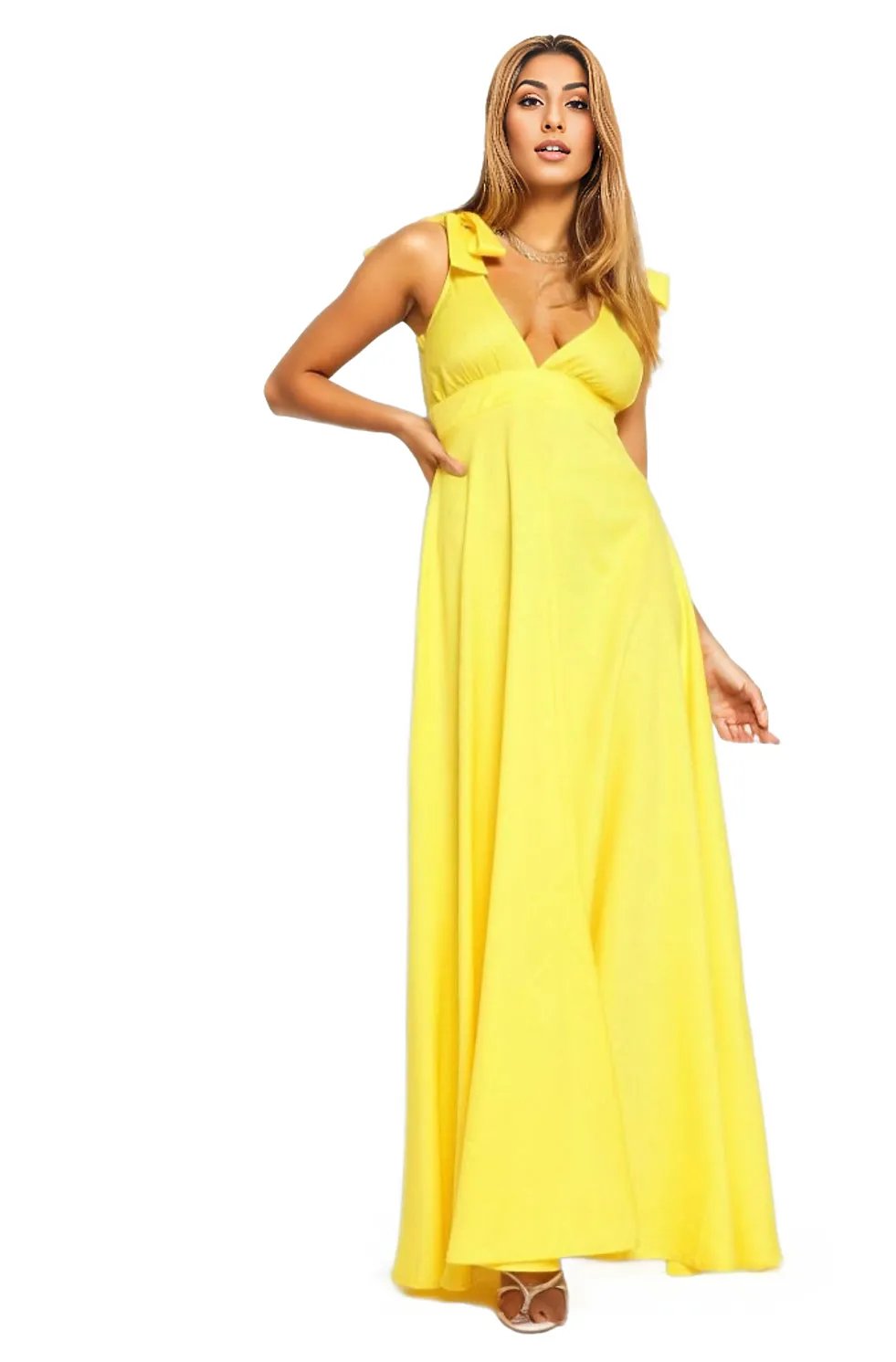 Tie Strap Deep V Neck Maxi Dress