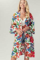 Open Floral Mid Length Kimono