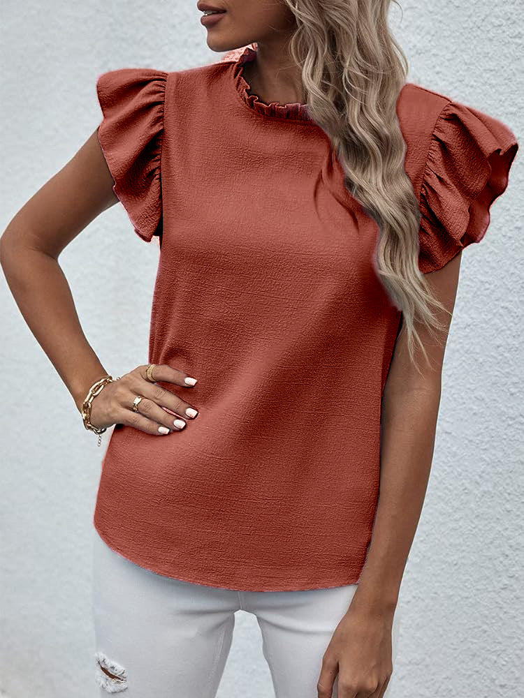 Plain Top Stand Collar Frill Cap Sleeve