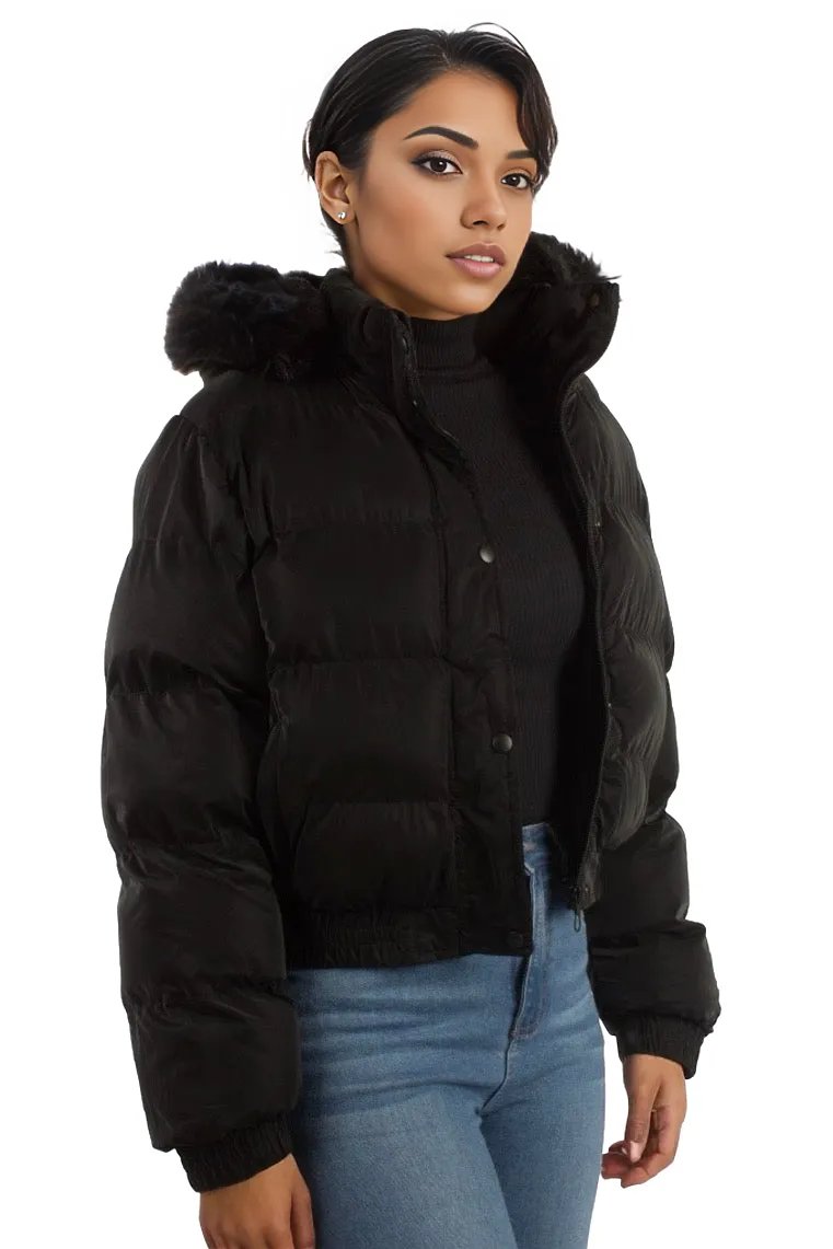 Solid Fur Hooded Padded Coat jacket