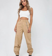 Cargo Trousers High Waist Button Pants without chain