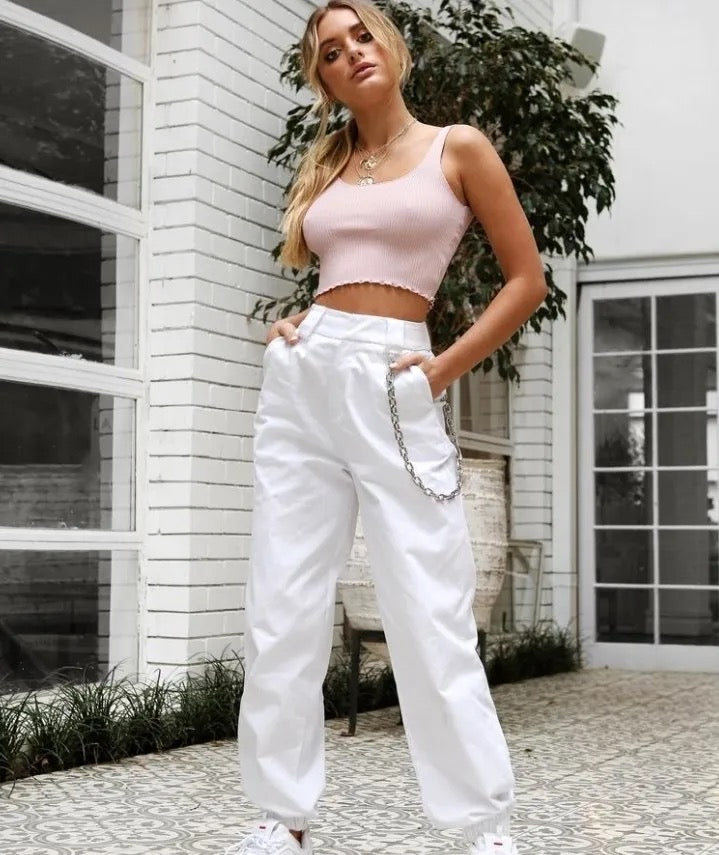 Cargo Trousers High Waist Button Pants without chain