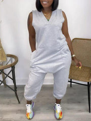 Thin Summer V Neck Pocket Jumpsuit