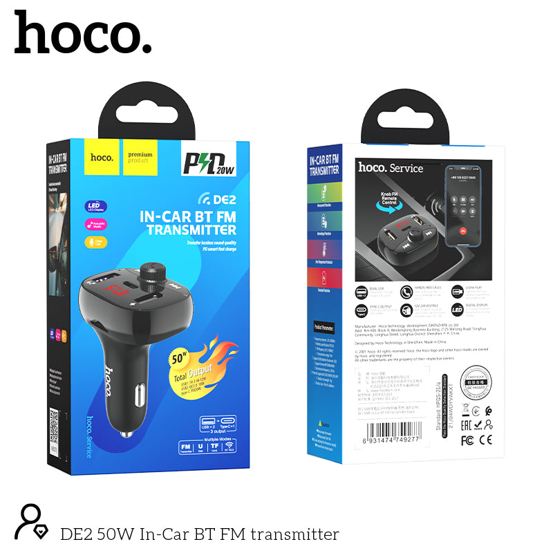 HOCO DE2 50W In-Car BT FM transmitter