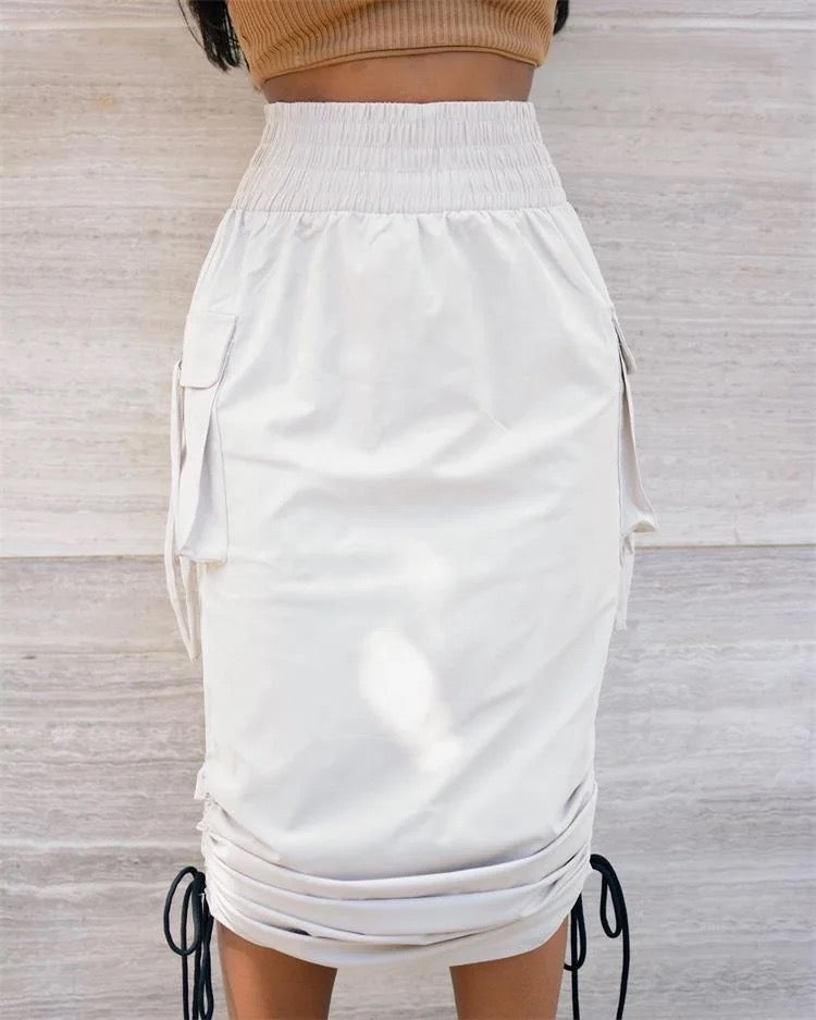 Flap Pocket Drawstring Waist Cargo Skirt