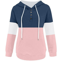 Color Block Hooded Sweatshirts Button Collar Hoodie