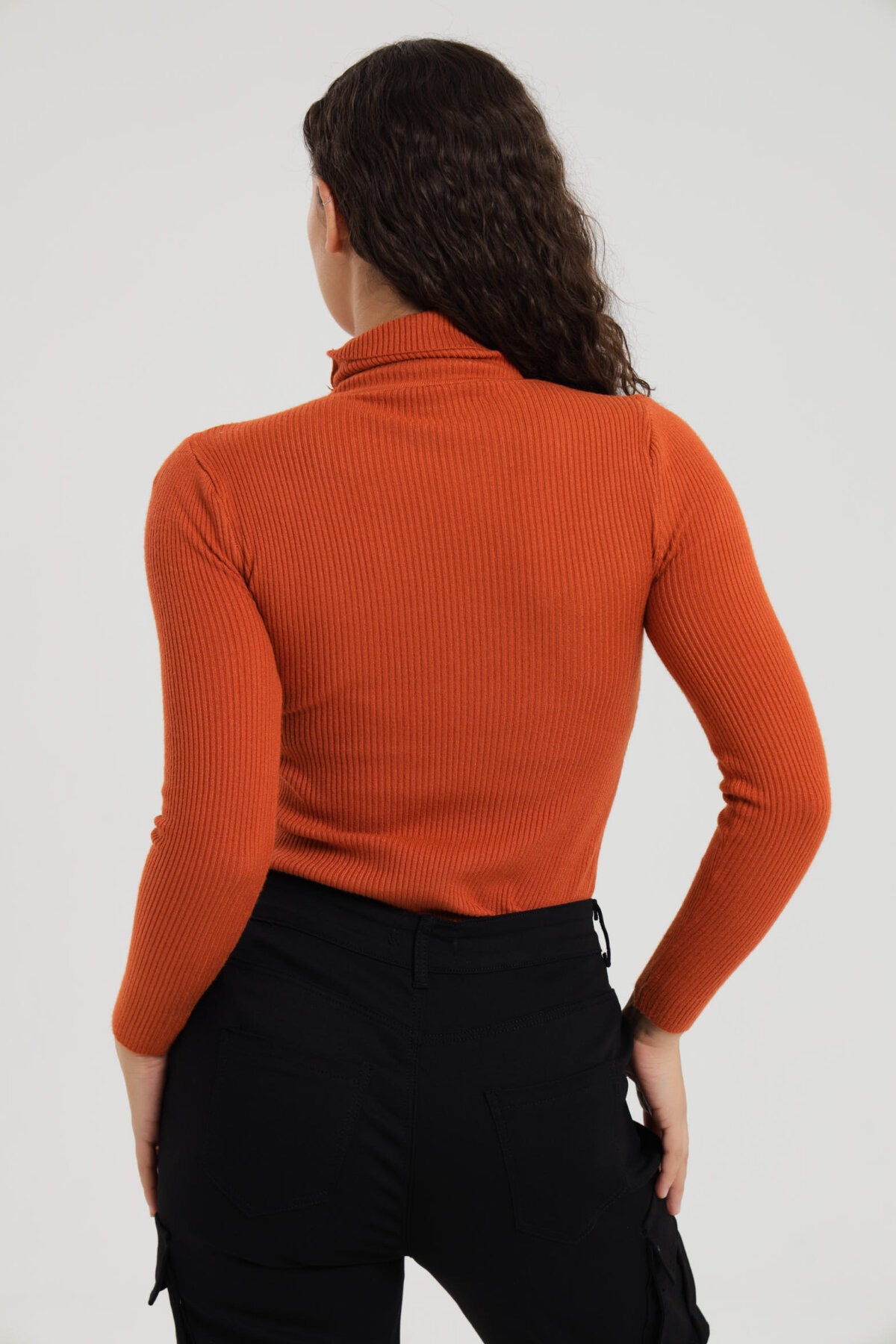 Turtleneck Ribbed Knit Sweater Pullover Jersey