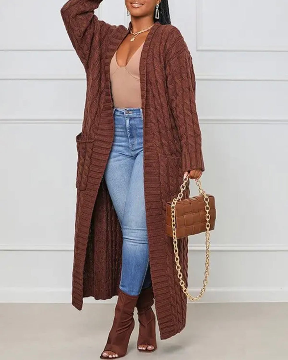 Knitted Dual Pocket Drop Shoulder Cardigan