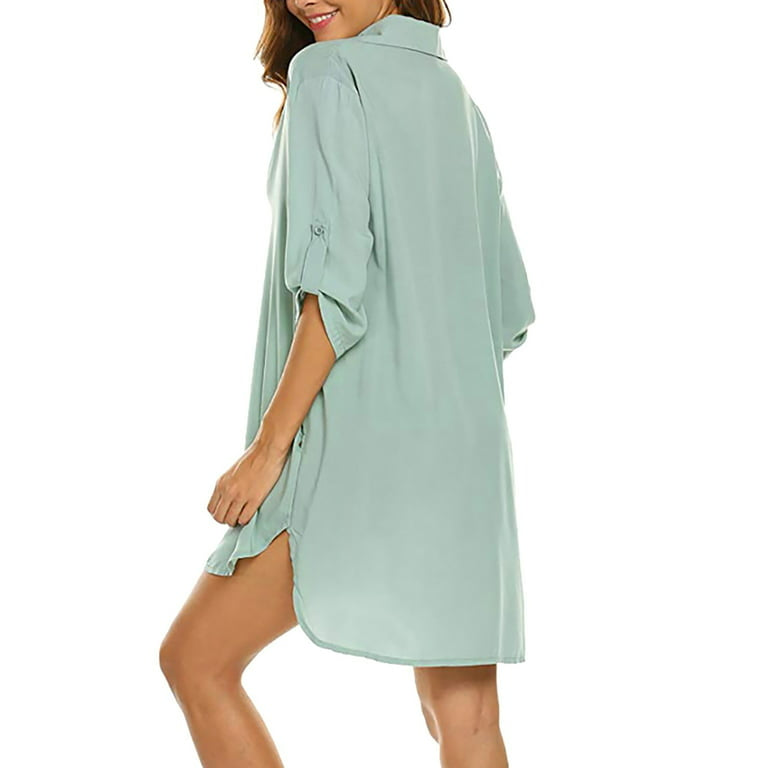 Notched Neck Flounce Sleeve Tunic Dress