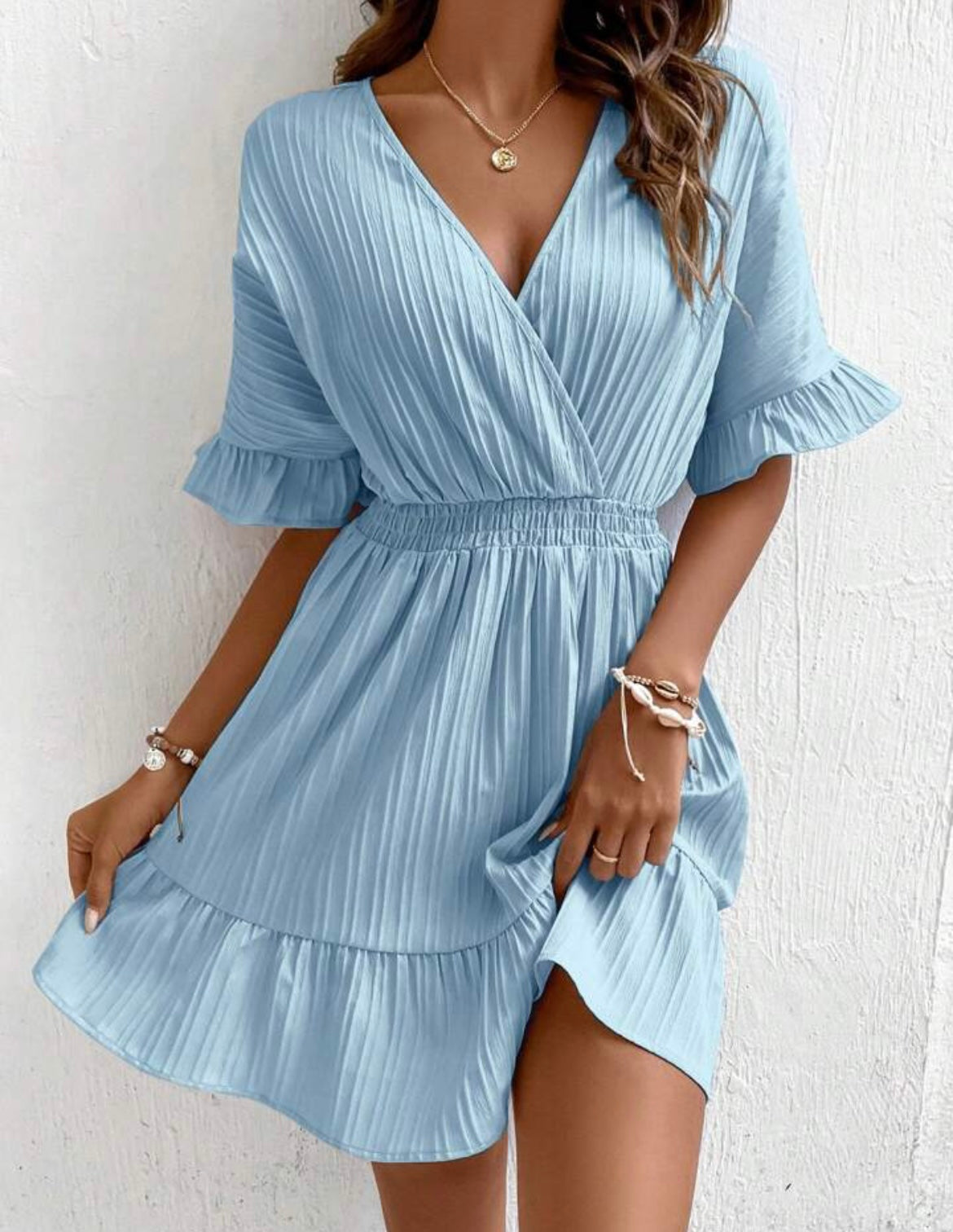 Short Flounce Sleeve Ruffle Hem Short Mini Dress