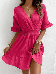 Short Flounce Sleeve Ruffle Hem Short Mini Dress