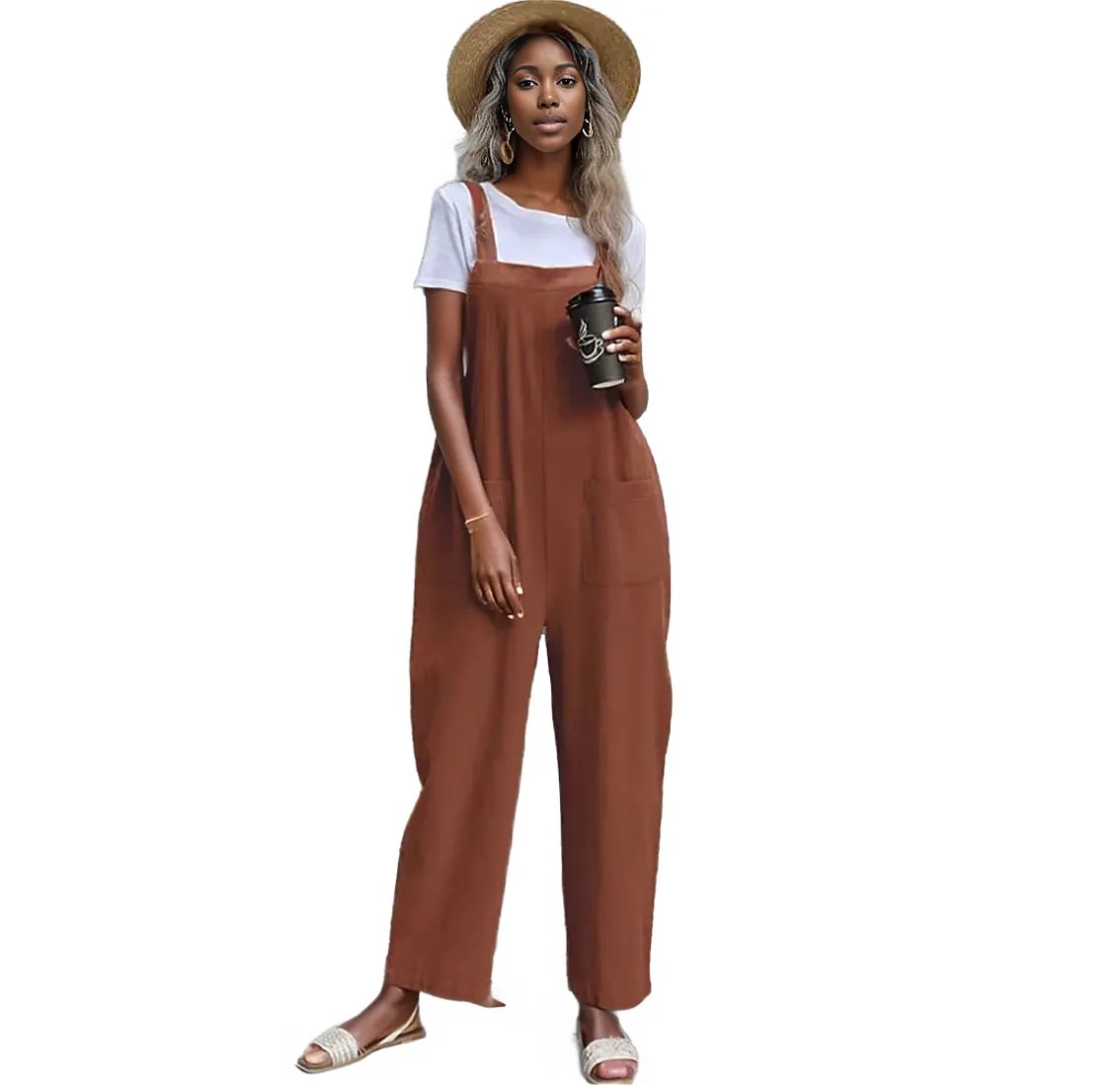 Dual Pocket Solid Overall Jumpsuit Without Tee