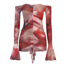 Tie Dye Off Shoulder Ruched Bodycon Dress