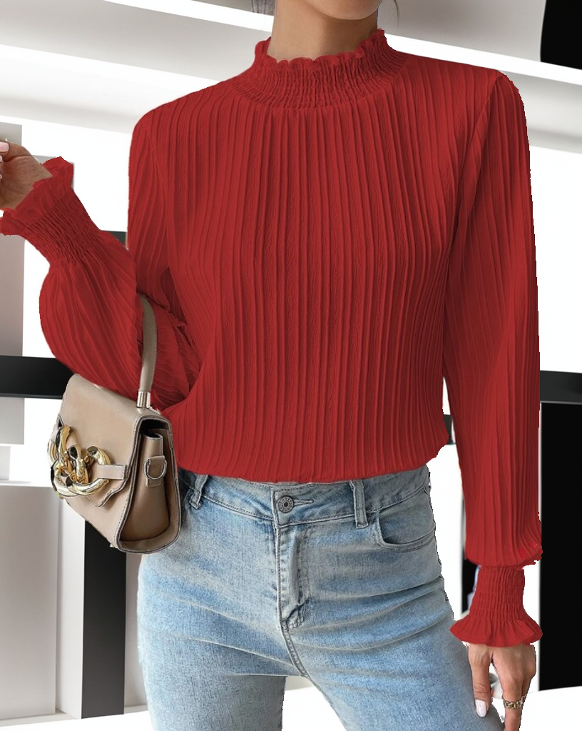 Frenchy Frill Trim Shirred Cuff Blouse