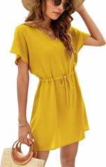 Drawstring Short Sleeve Summer Mini Dress