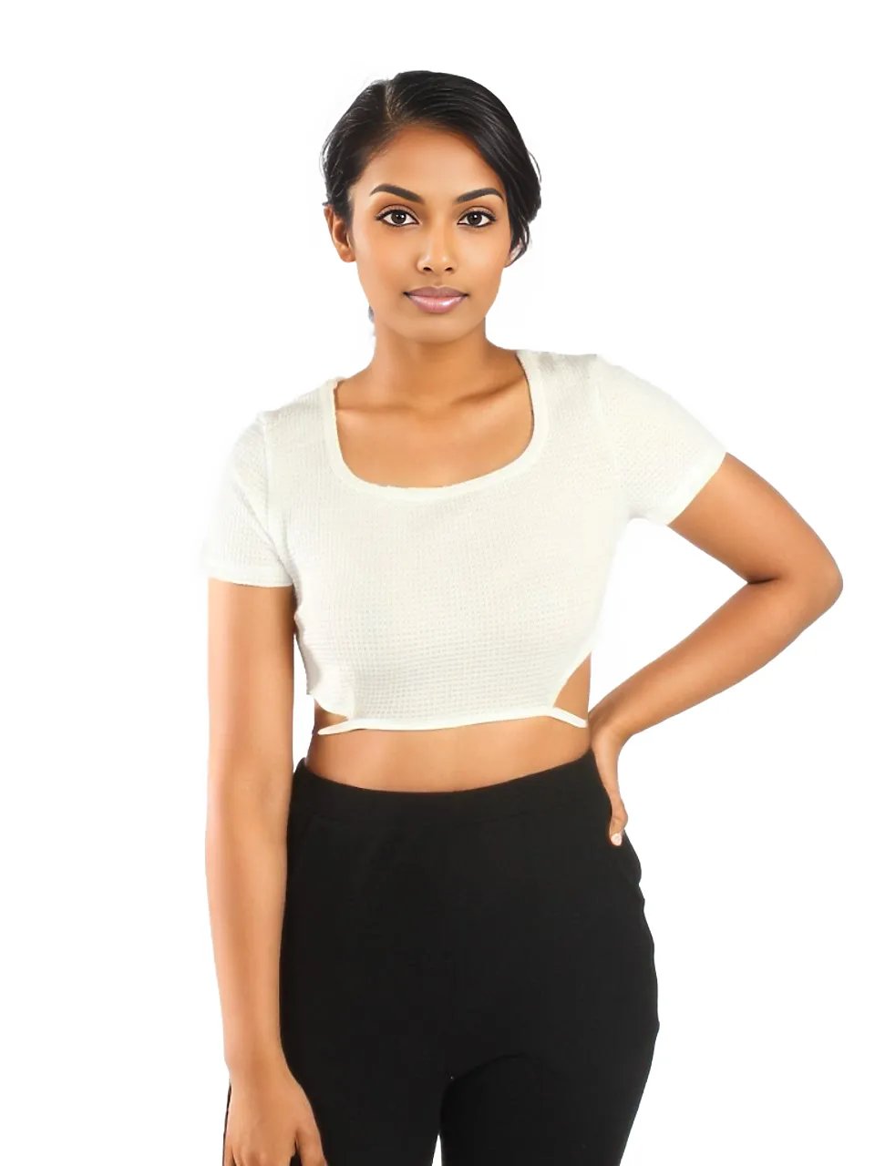 Scoop Neck Cut Out Detail Crop Tee