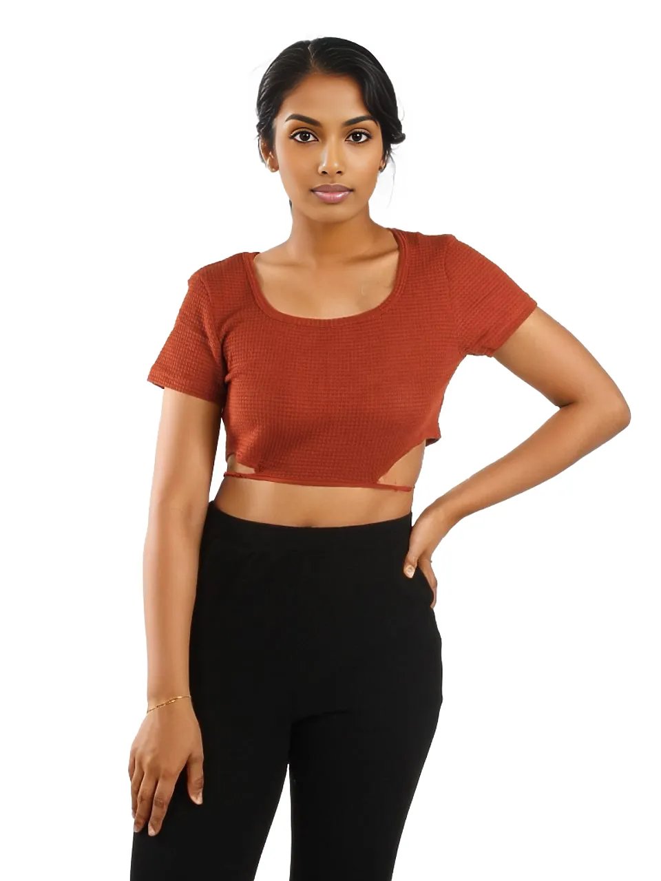 Scoop Neck Cut Out Detail Crop Tee