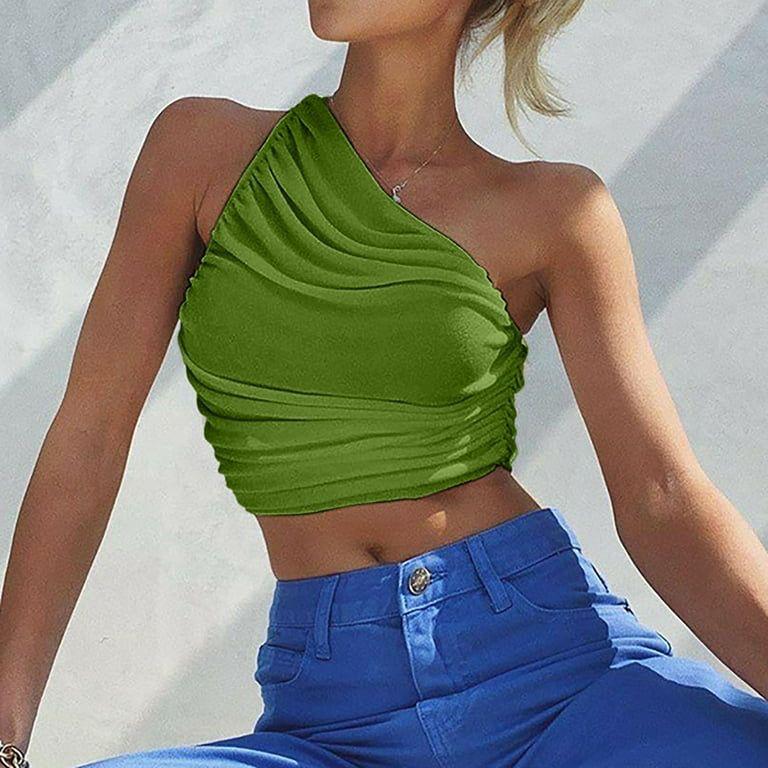 One Shoulder Ribbed Knitted Ruched Crop Top