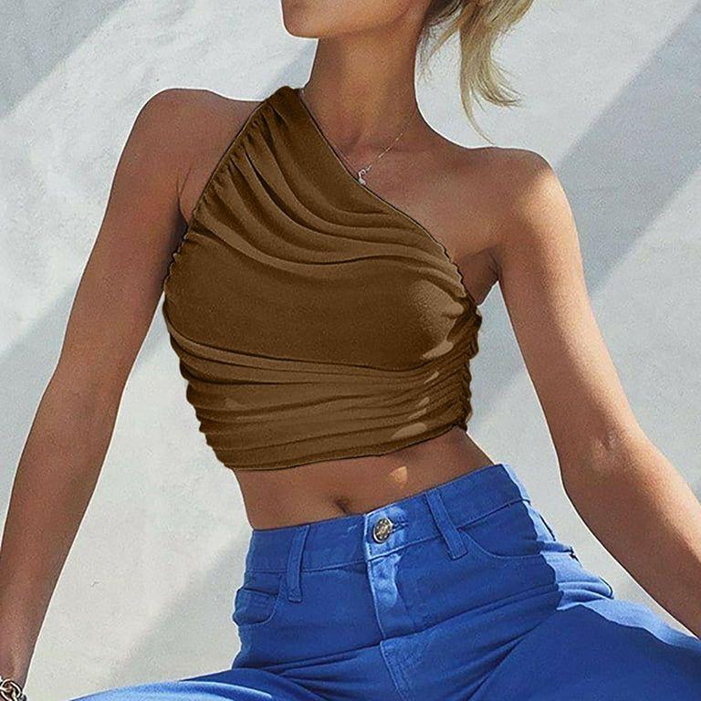 One Shoulder Ribbed Knitted Ruched Crop Top