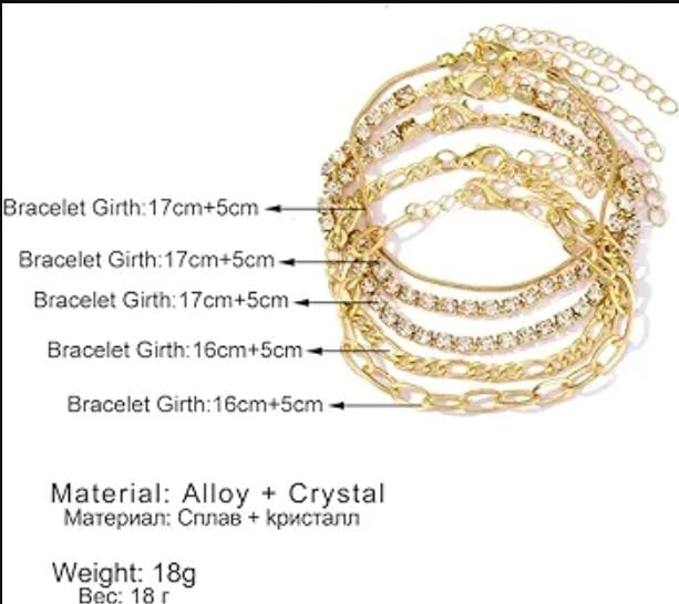 Rhinestone 5pc Layered Bracelet Set