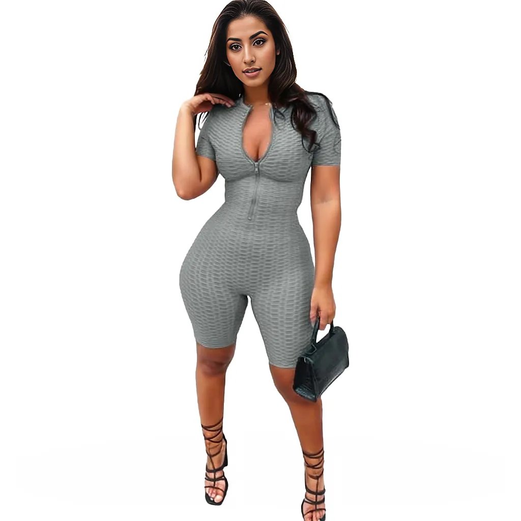 Athleisure Women Casual Sports Short Sleeves Jumpsuit Set