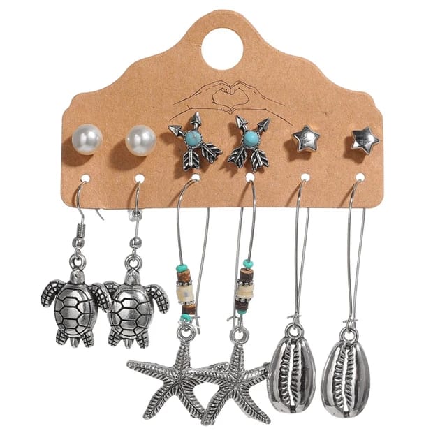 Ocean Themed Dangle Earrings & Studs 6pc Set