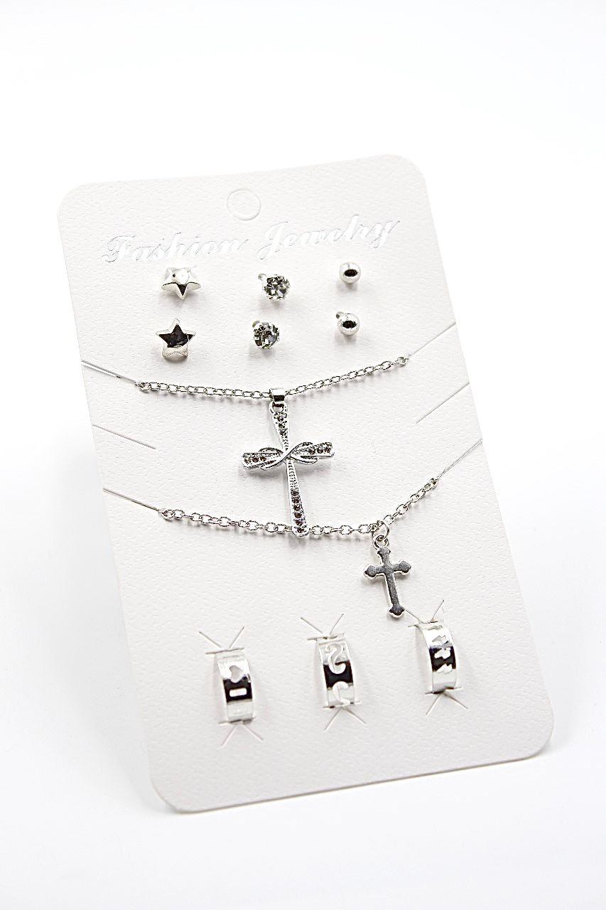 Pendant Necklace Studs Pattern Rings Jewellery Set