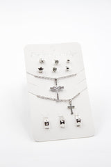 Pendant Necklace Studs Pattern Rings Jewellery Set