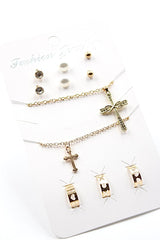 Pendant Necklace Studs Pattern Rings Jewellery Set