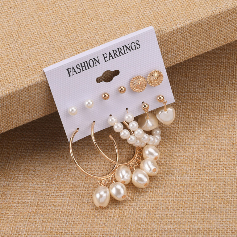 Faux Pearl Hoop Studs 6pc Earring Set