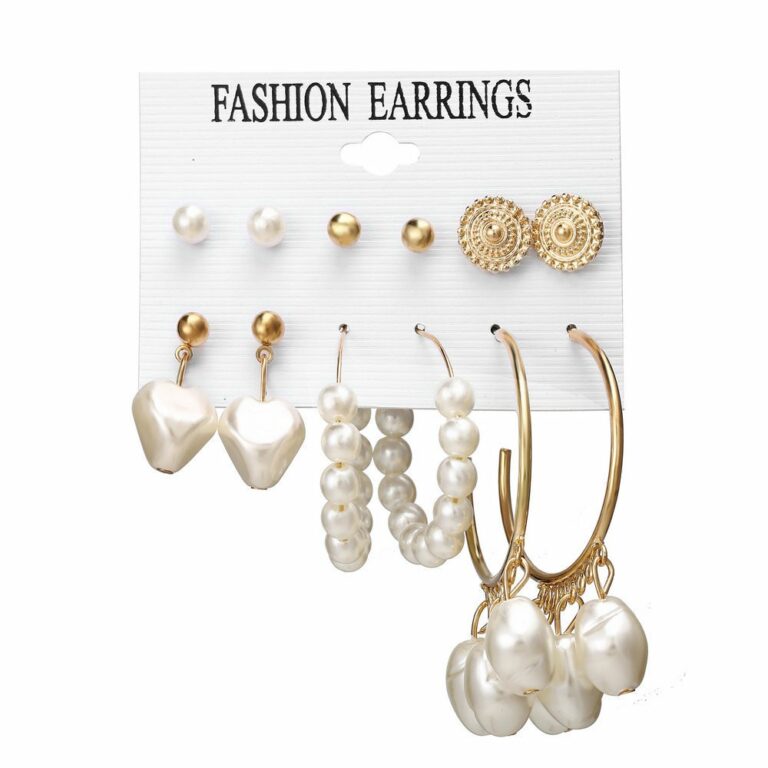 Faux Pearl Hoop Studs 6pc Earring Set