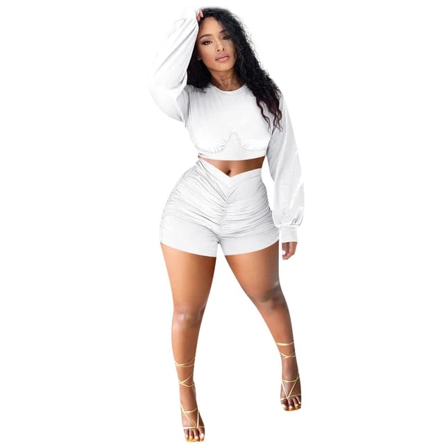 Bishop Sleeve Crop Top and Ruched Shorts