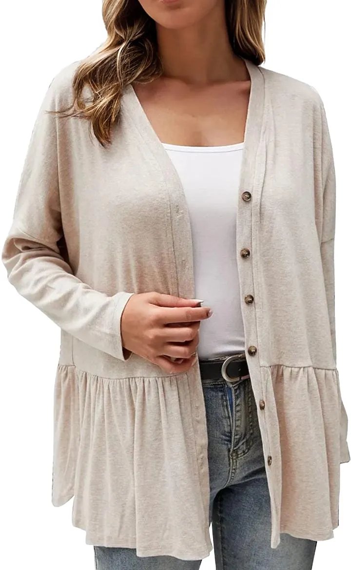 Ruffle Side Slit Long Sleeve Cardigan Sweater