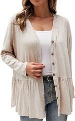 Ruffle Side Slit Long Sleeve Cardigan Sweater