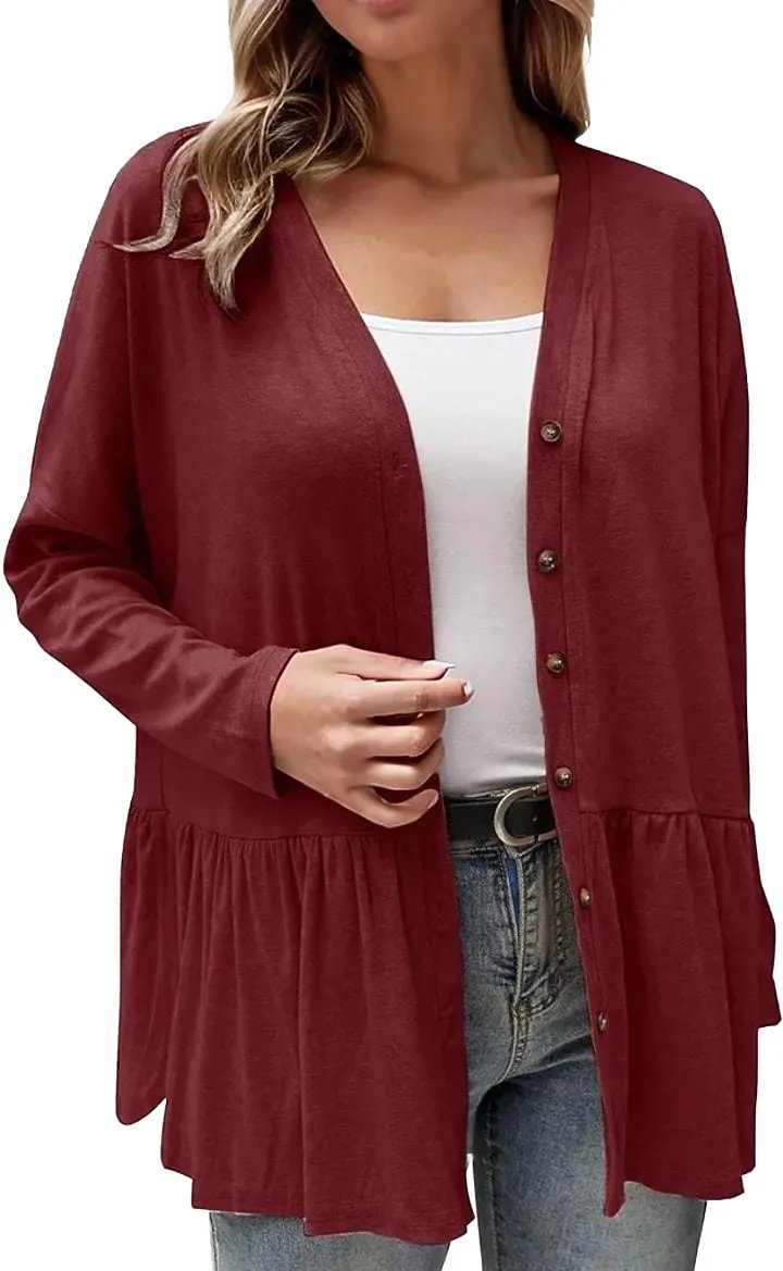 Ruffle Side Slit Long Sleeve Cardigan Sweater