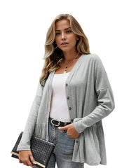 Ruffle Side Slit Long Sleeve Cardigan Sweater