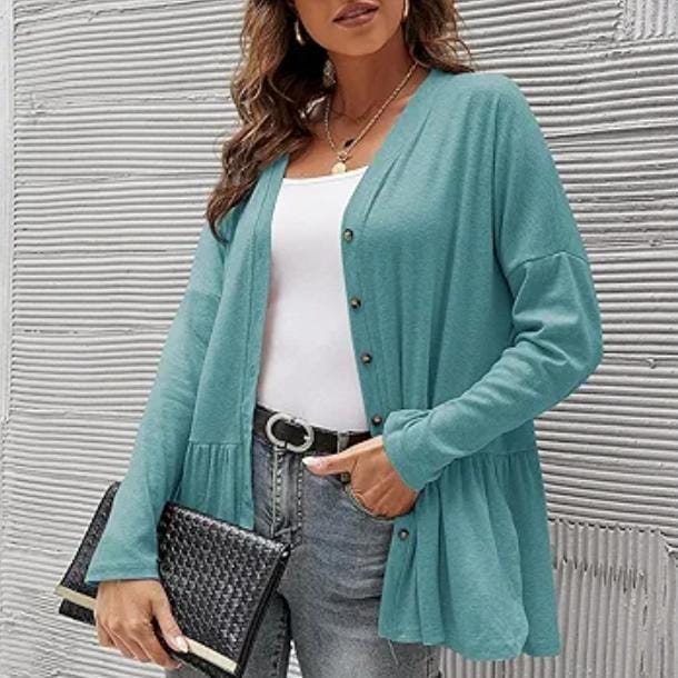 Ruffle Side Slit Long Sleeve Cardigan Sweater