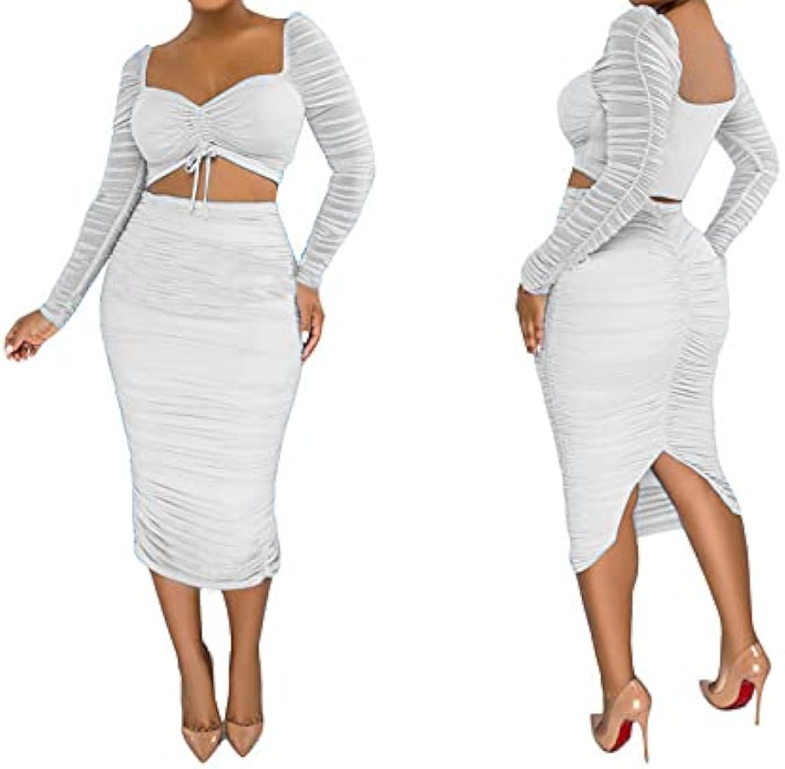 Two Piece Top and Ruched Skirt Set