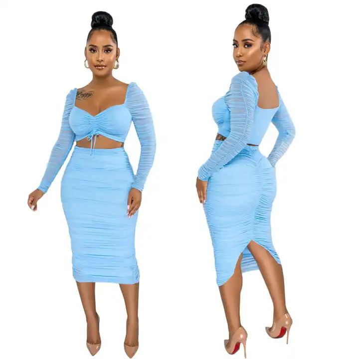 Two Piece Top and Ruched Skirt Set