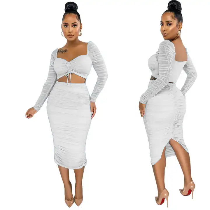 Two Piece Top and Ruched Skirt Set
